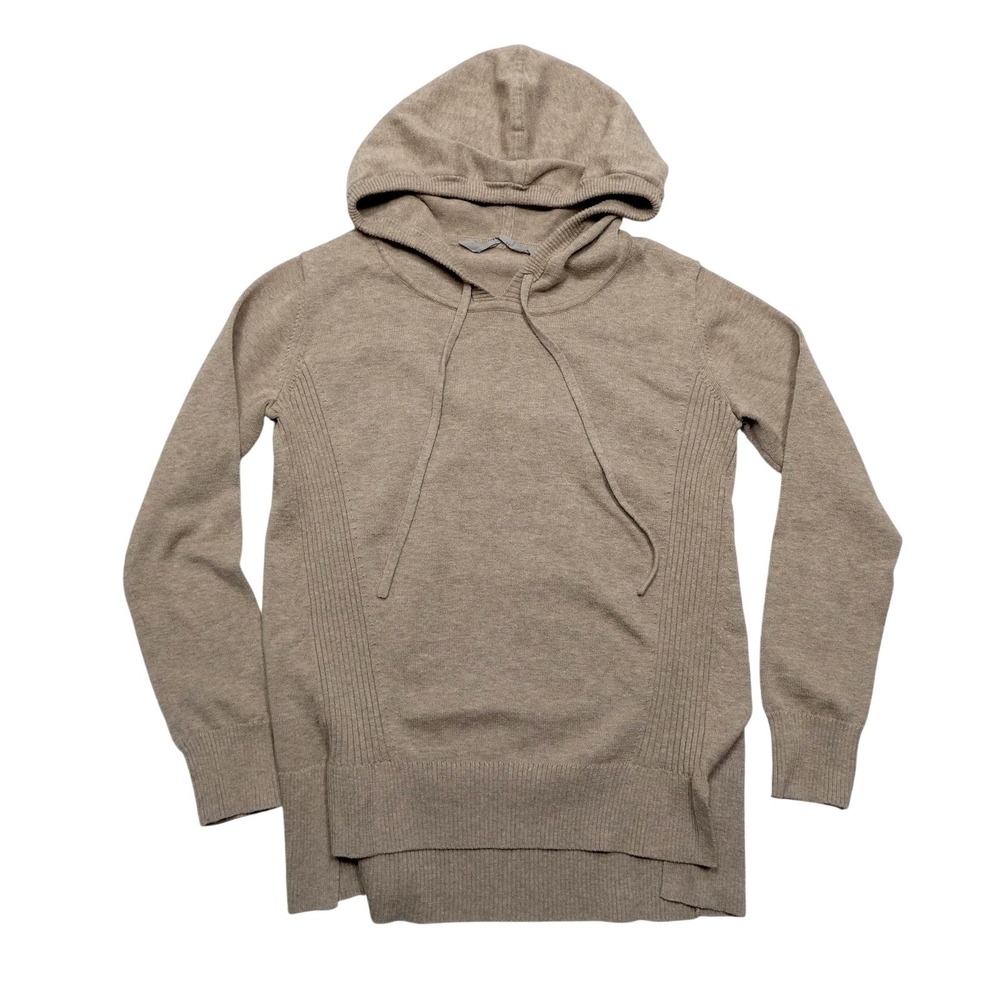 Athleta Sweater Womens XS Beige Hooded Tunic Cotton Blend Knit Pullover